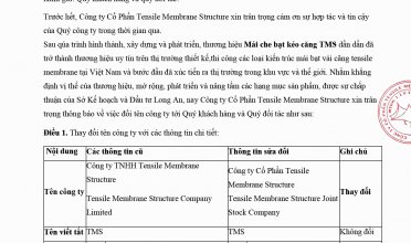 Thông báo về việc đổi tên Công ty Cổ Phần Tensile Membrane Structure (TMS)